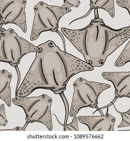 seamless pattern fish stingray, colorful, sketches hand drawing, vector illustration
