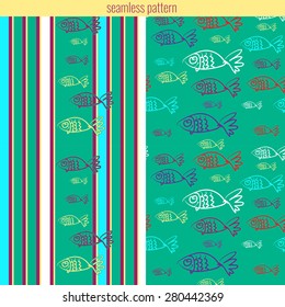 Seamless pattern with fish and stripes. Easy to edit.