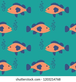 Seamless pattern with fish swimming in the sea. Design for wallpaper, gift paper, pattern fills, web page background, greeting cards. EPS10. Clipping mask applied