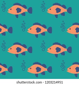 Seamless pattern with fish swimming in the sea. Design for wallpaper, gift paper, pattern fills, web page background, greeting cards. EPS10. Clipping mask applied
