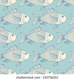 Seamless pattern with fish swimming in the sea