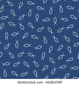 Seamless Pattern of Fish Symbol of Christianity.