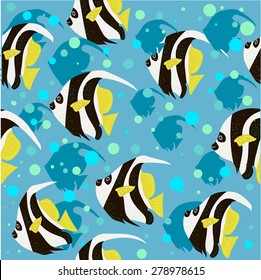 Seamless pattern with fish, tropical fish isolated on white background