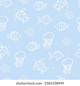 seamless pattern with fish and turtles