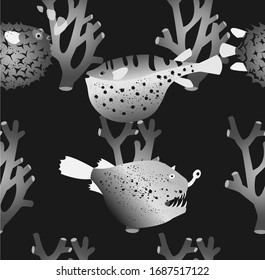 Seamless pattern with fish in the underwater world