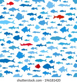 Seamless pattern of fish. Various fish on white background for your design.