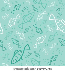 Seamless pattern with fish. Vector background for fabric, textile, wallpaper, posters, gift wrapping paper, napkins, tablecloths, pajamas. Print for kids, baby, children