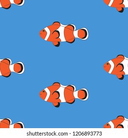 Seamless pattern fish vector, Clown Fish (Amphiprioninae) illustration.