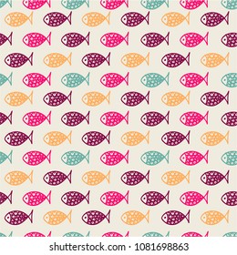 Seamless pattern with fish. Vector illustration. Print. Repeating background. Cloth design, wallpaper. 