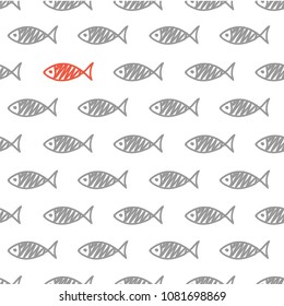 Seamless pattern with fish. Vector illustration. Print. Repeating background. Cloth design, wallpaper. 