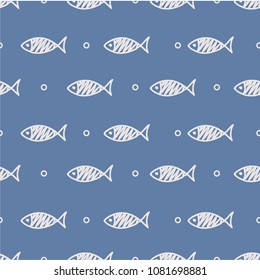 Seamless pattern with fish. Vector illustration. Print. Repeating background. Cloth design, wallpaper. 