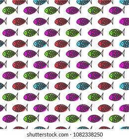 Seamless pattern with fish. Vector illustration. Print. Repeating background. Cloth design, wallpaper. 