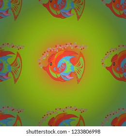 Seamless pattern with fish. Vector illustration. Cute fish. Kids background. Fishes in red, orange and green colors.