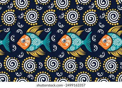 Seamless pattern with Fish vector Illustration, Tropical batik motif