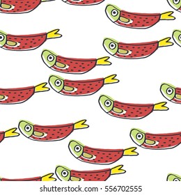 Seamless pattern of fish. Vector illustration. Background for poster. Marine theme. Figure for textiles. Wrapper for a tin can.