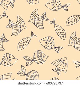 Seamless pattern with fish. Vector illustration. Print. Repeating background. Cloth design, wallpaper. 