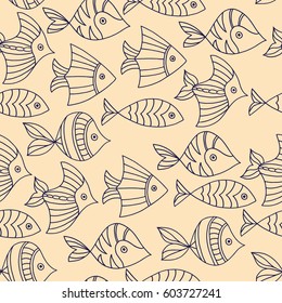 Seamless pattern with fish. Vector illustration. Print. Repeating background. Cloth design, wallpaper. 