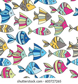 Seamless pattern with fish. Vector illustration. Print. Repeating background. Cloth design, wallpaper. 