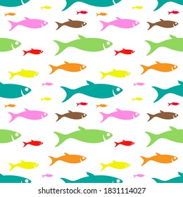 Seamless pattern with fish, Vector texture illustration.