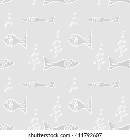Seamless pattern with fish and water bubbles