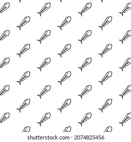 Seamless pattern of Fishbone in white background with mini doodle (icon). Vector Illustration