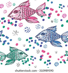 Seamless pattern with fishes.