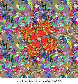 Seamless pattern with fishes. Abstract Vector illustration. Color image of repeating and alternating constituent elements. Decorative ornament.