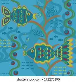 Seamless pattern with fishes. Background with abstract fishes. Colorful vector illustration.