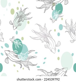 seamless pattern with fishes in blue tones
