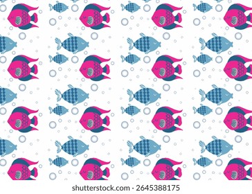 seamless pattern of fishes and bubbles