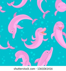 Seamless pattern with fishes. Cheerful smiling dolphins. Children's cute pattern. Seamless vector marine pattern