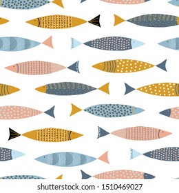 Seamless pattern. Fishes. Color print.