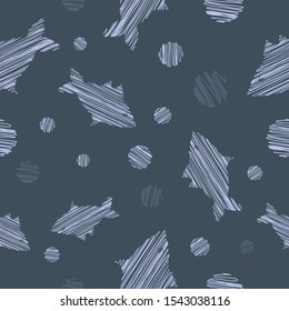Seamless pattern fishes and dots scribbled shapes gray colors for textile, cloth, curtains, carpet, wallpapers, fabric print