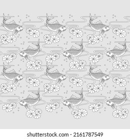 Seamless pattern with fishes. Fish carp, Japanese style. For packaging, interior, fabric