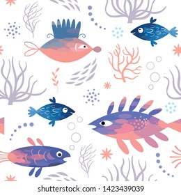 Seamless pattern with fishes, fish illustration