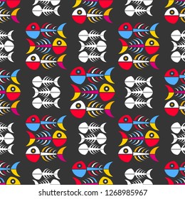 Seamless pattern with fishes. Hand drawn undersea world. Colorful background. Can be used for wallpaper, textiles, wrapping, card, cover. Vector illustration