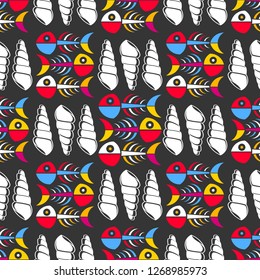 Seamless pattern with fishes. Hand drawn undersea world. Colorful background. Can be used for wallpaper, textiles, wrapping, card, cover. Vector illustration