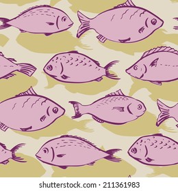 Seamless pattern with fishes, hand drawn vector illustration