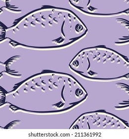 Seamless pattern with fishes, hand drawn vector illustration