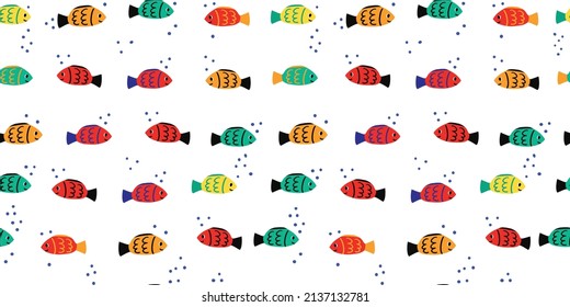 Seamless pattern with fishes. Hand drawn undersea world. Colorful artistic background. Aquarium. Can be used for wallpaper, textiles, wrapping, card, cover.