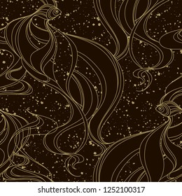 Seamless pattern with fishes on black background. Vector illustration.