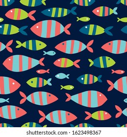 Seamless pattern with fishes on a black background.