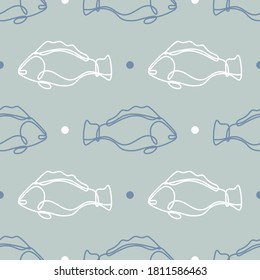 Seamless pattern with fishes on a blue background. Silhouette of a stylized fish. Wallpaper, modern design of textiles, print, wrapping paper. Vector illustration.