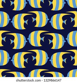 seamless pattern with fishes on dark background