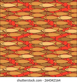 seamless pattern with fishes on red background