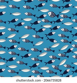 Seamless pattern with fishes on a shade of cyan background. Aquarium. Can be used for wallpaper, textiles, packaging, cards, covers. Vector illustration 
