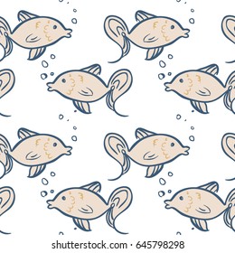 Seamless pattern with fishes on white background