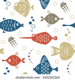seamless pattern with fishes, sea creatures