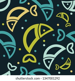 Seamless pattern with fishes in the sea. Cute cartoon. Can be used for wallpaper, textile, invitation card, wrapping, web page background.