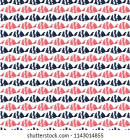 Seamless pattern with fishes, shells and crab. Stock vector